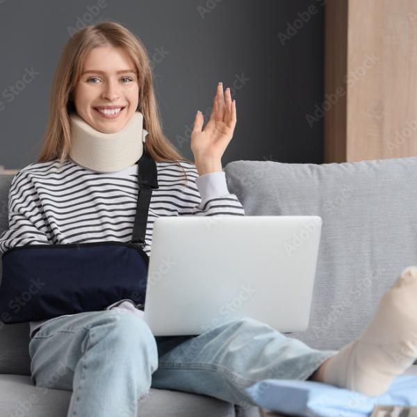 Jeune femme saluant depuis son canapé